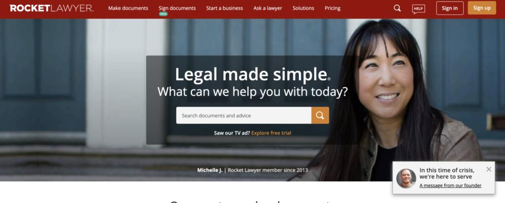 Rocket Lawyer website